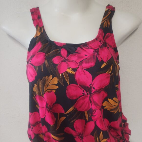 Beach Belle ** stylish Tankini, Black, Gold and red rfloral, size 12/ small - Picture 8 of 12